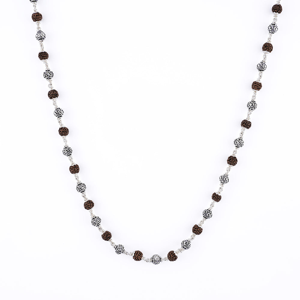 Rudraksha Silver Mala (Om Beads)