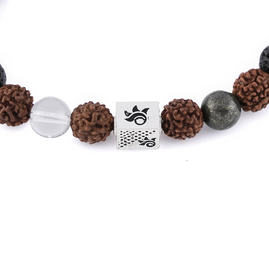 Rudraksha with Lava, Pyrite & Sphatik Beads Bracelet