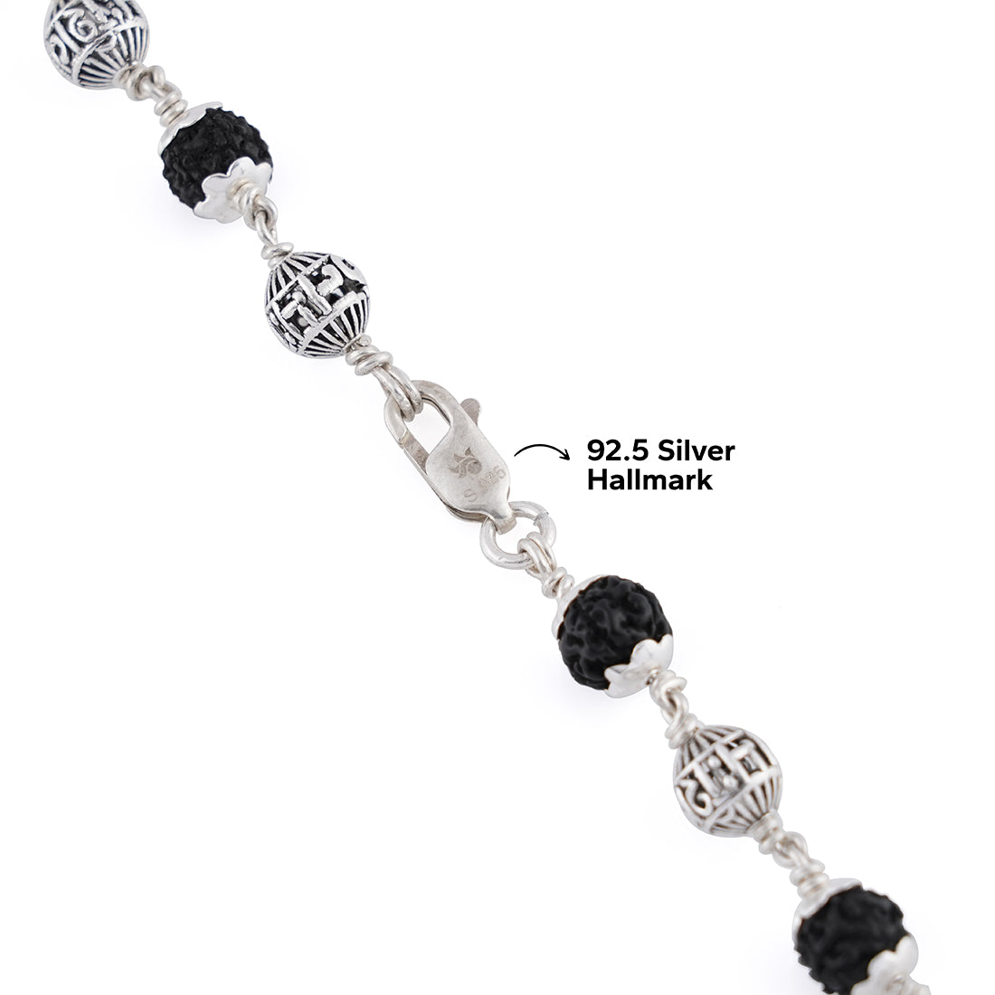 Black Rudraksha with Om Namah Shivaya Silver Beads Mala