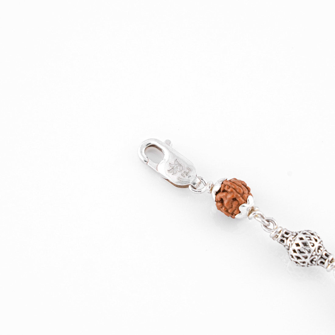 Rudraksha and Hollow Mesh Silver Beads Bracelet