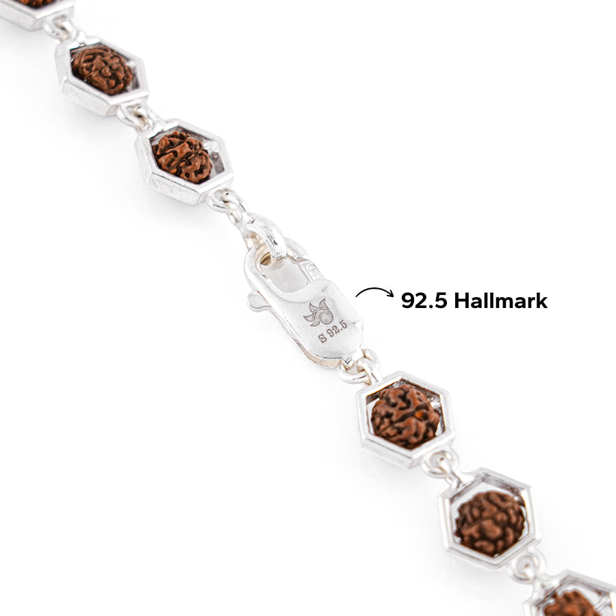 Rudraksha Silver Mala (Hexagon Ring)