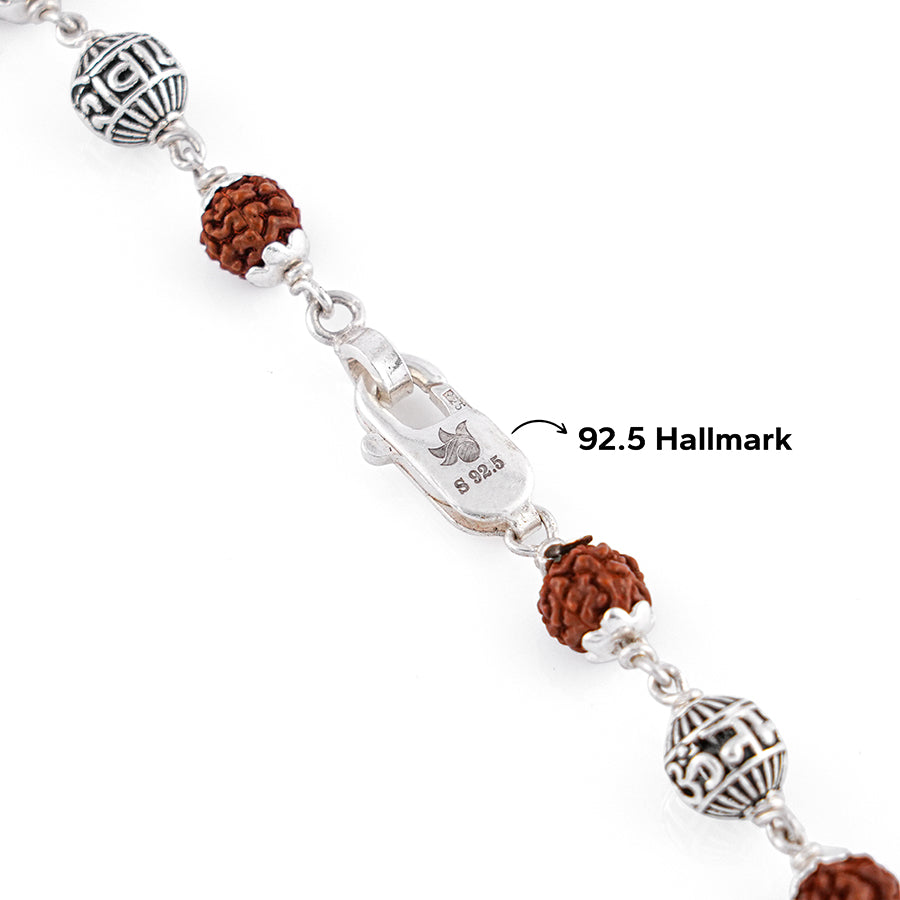 Rudraksha and Om Namah Shivay silver beads mala