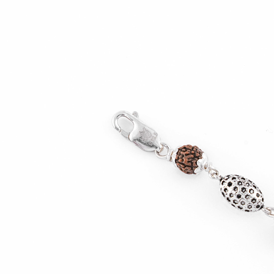 Rudraksha Silver Hollow Oval Beads Bracelet.