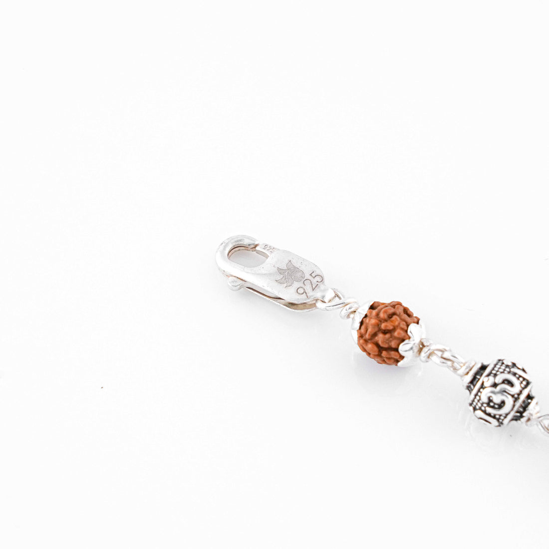 Silver Rakhi with Rudraksha and Om Beads