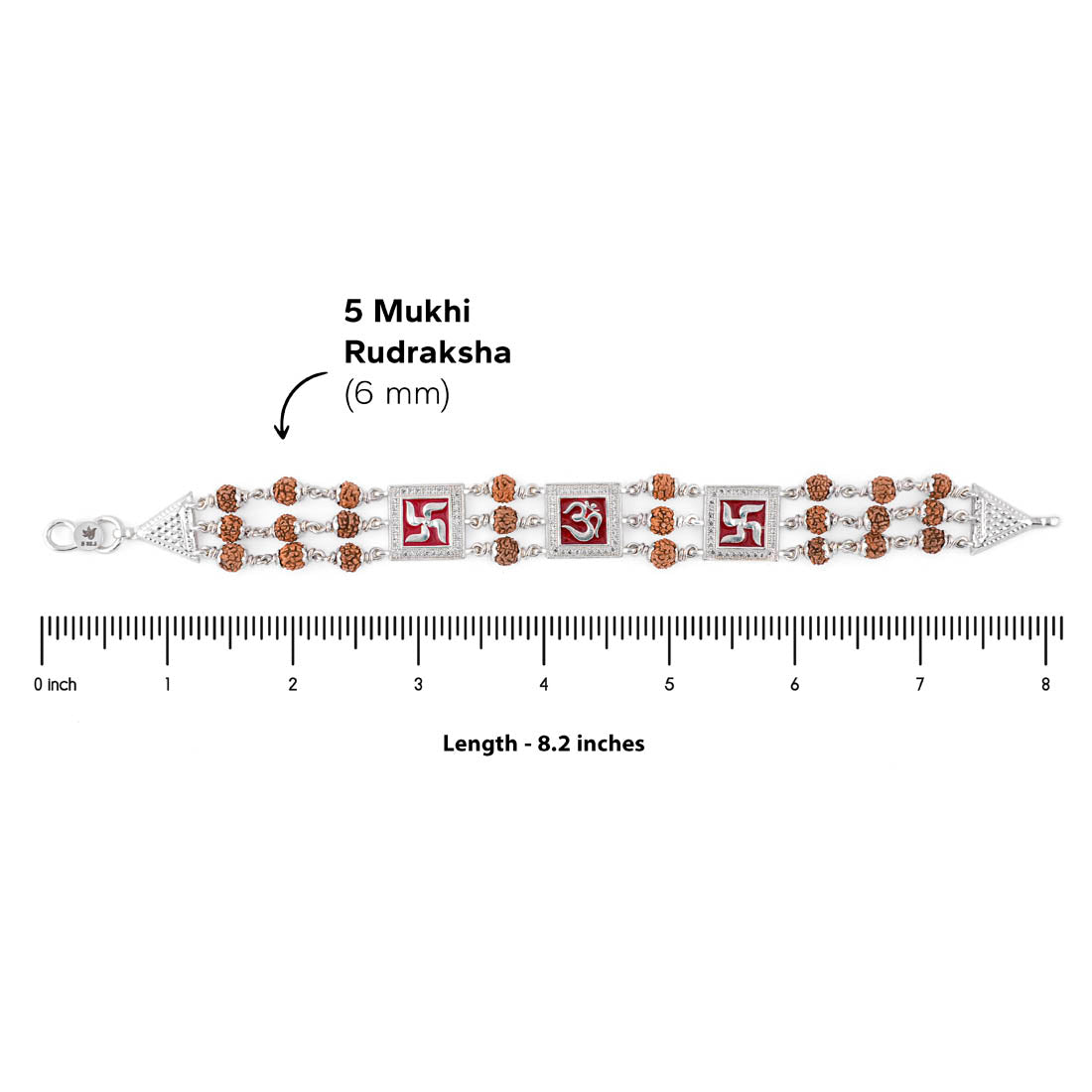 Rudraksha Silver Om With Swastik Tripal Line Bracelet
