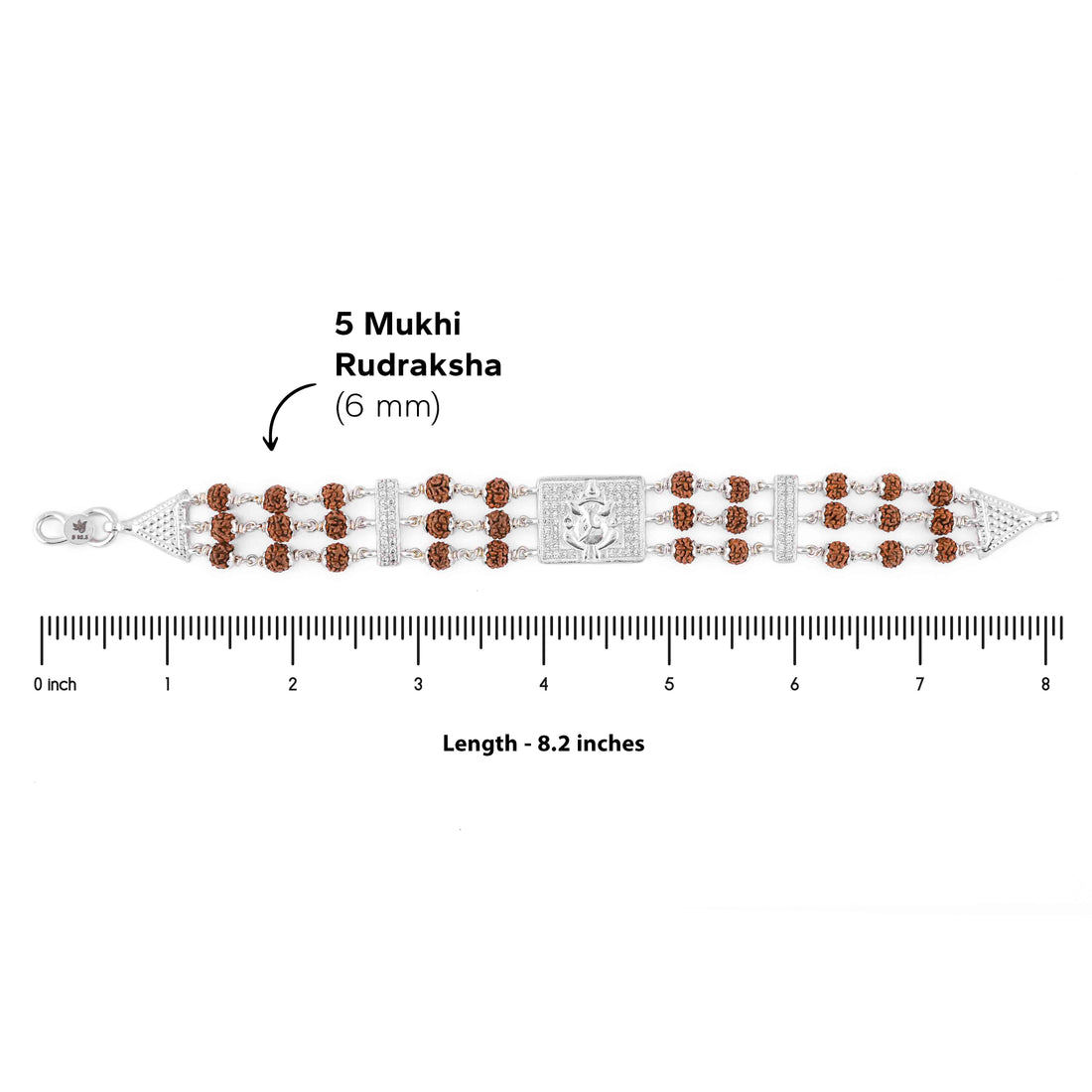Rudraksha Silver Daimond Ganesh Tripel Line Bracelet