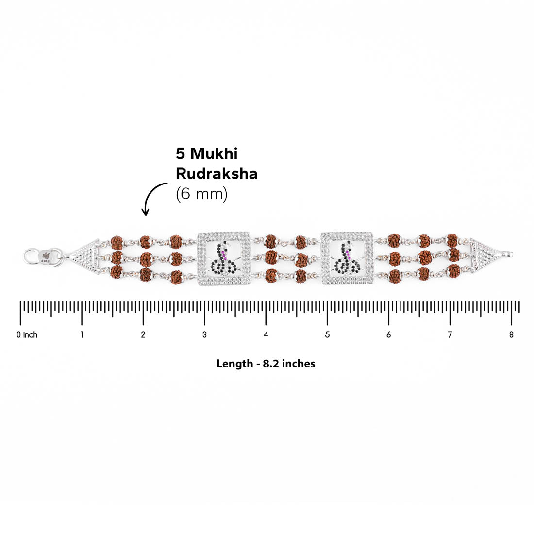 Rudraksha Silver Two Goga Triple Line Bracelet