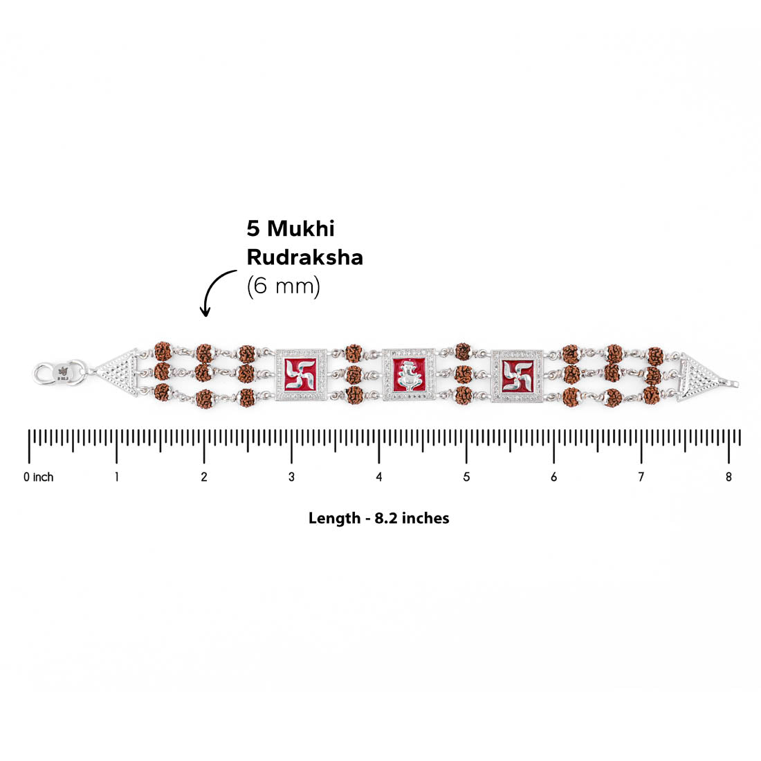 Rudraksha Silver Ganesh With Swastik Tripal Line Bracelet