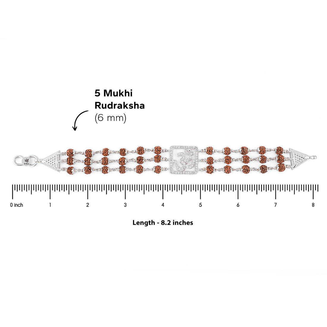 Rudraksha Silver Om Triple Line Bracelet