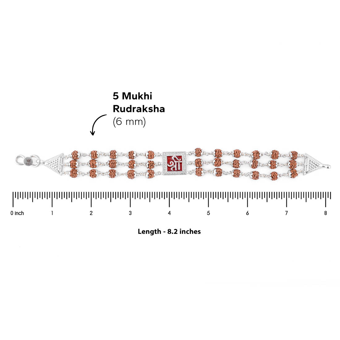 Rudraksha Silver Shree in Red Triple Line Bracelet
