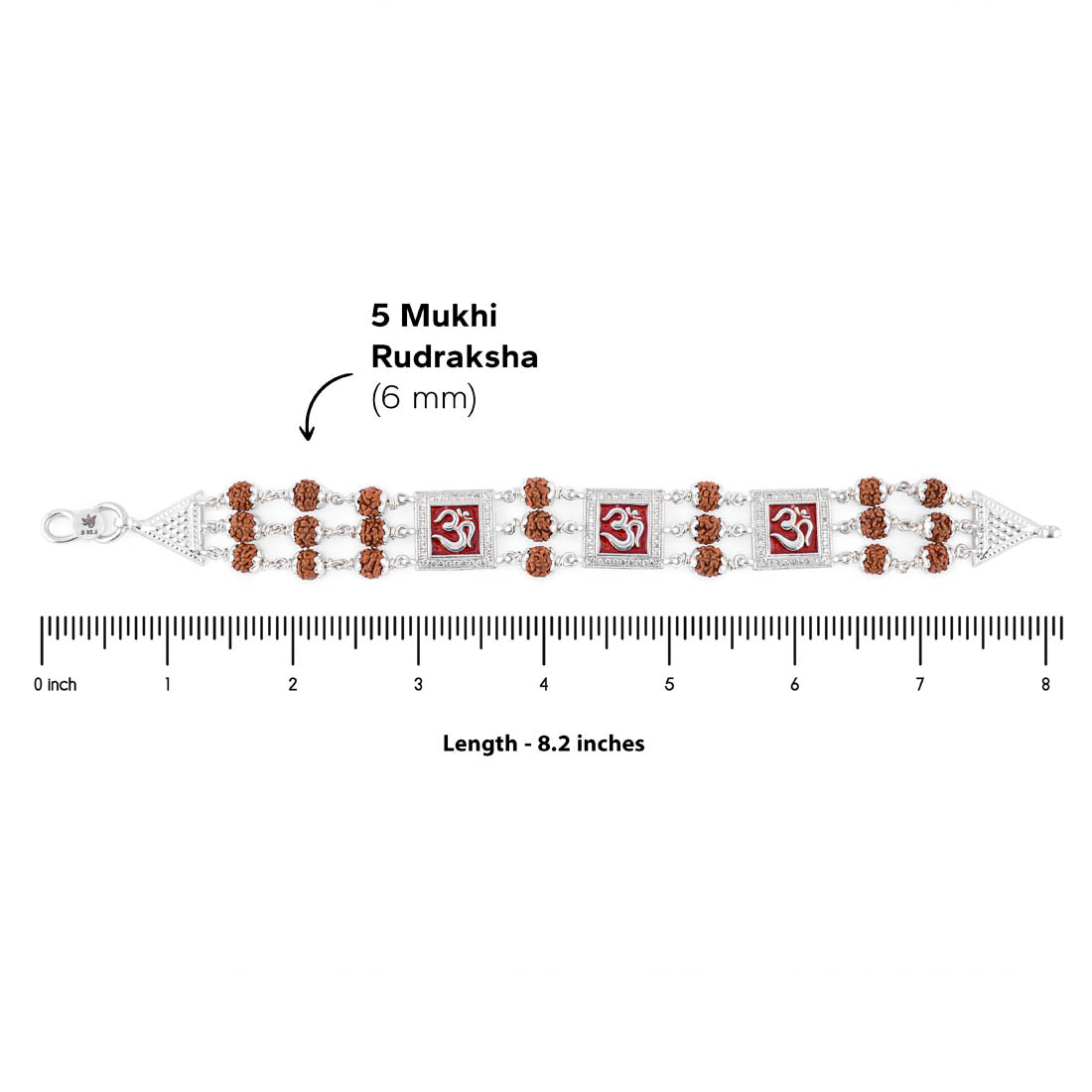 Rudraksha Silver Three Om in Red Brooch Bracelet
