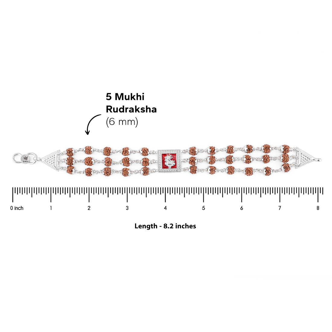 Rudraksha Silver Ganesh in Red Triple Line Bracelet