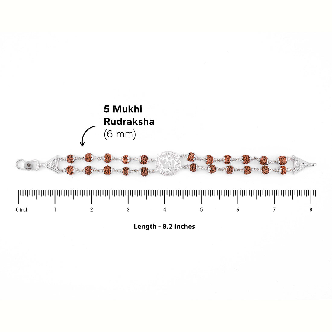 Rudraksha Silver Om Middle Double Line Bracelet