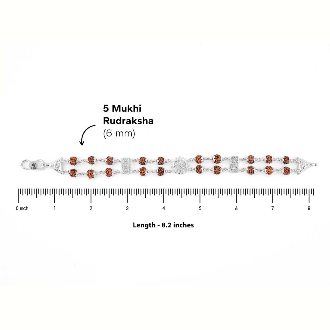 Silver Rakhi with Rudraksha, Om Flower Brooch, Double Line Bracelet