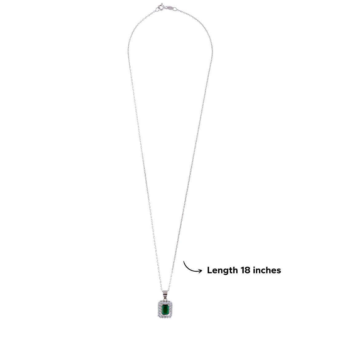 Silver Set Chain Rectangular Pendant with Earrings with Green Stones for Women