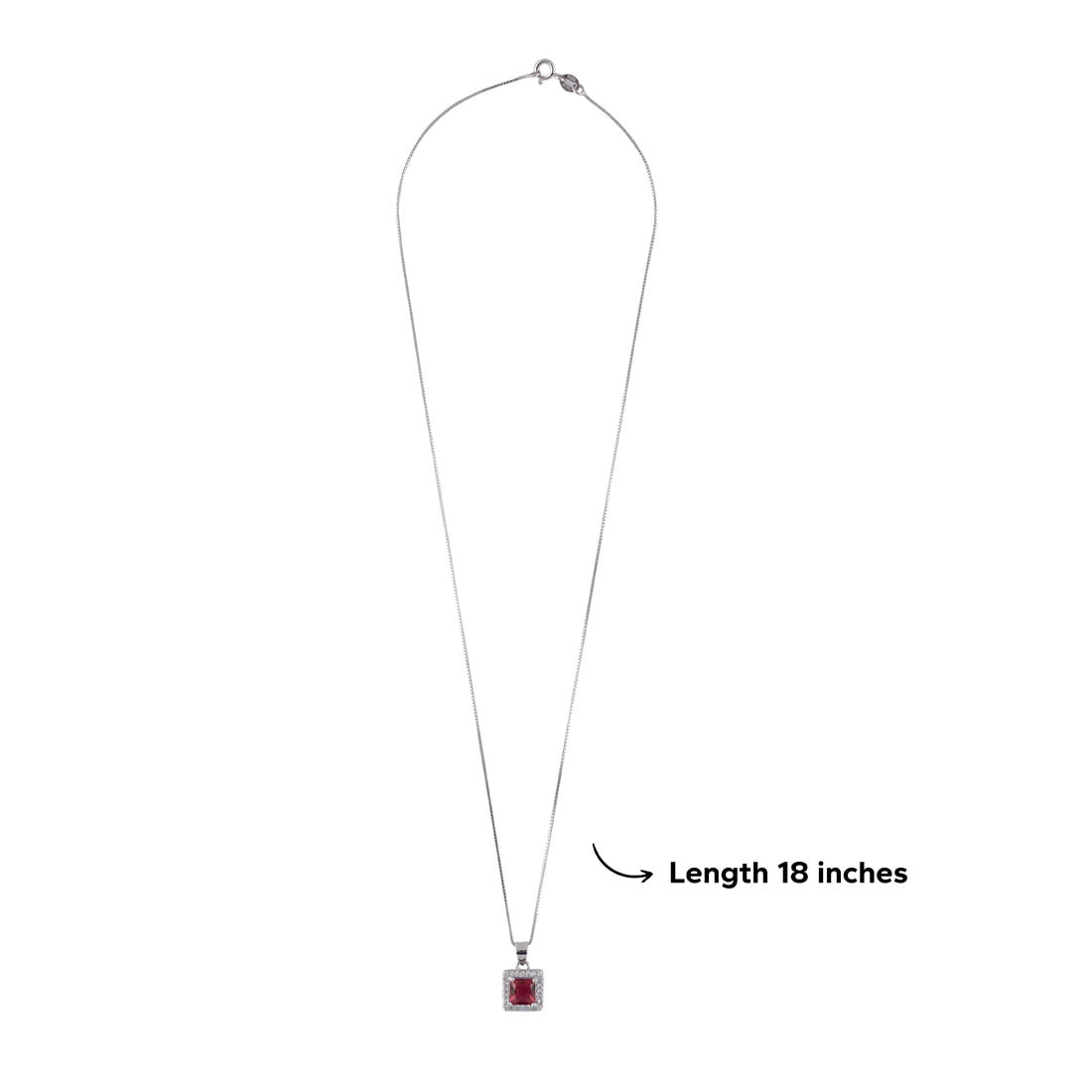 Real Silver Set Chain Pendant and Earrings with Red Stones for Women