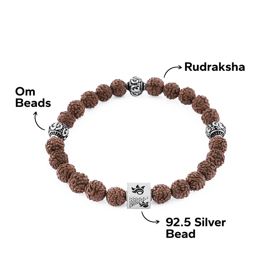 Rudraksha with Om Silver Beads Bracelet
