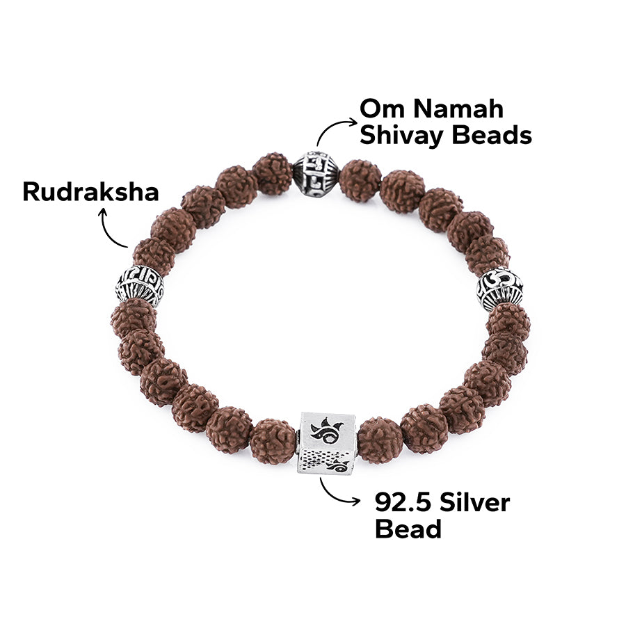 Rudraksha with Om Namah Shivay Silver Beads Bracelet
