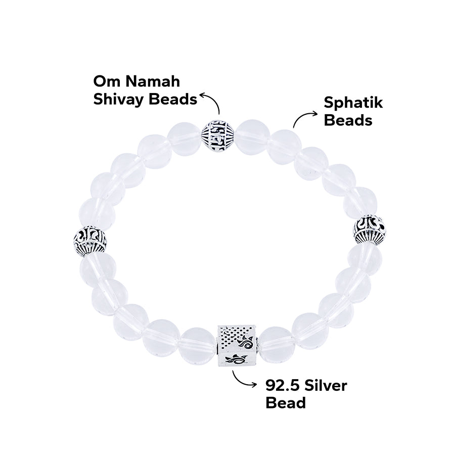 Spatik Beads with Om Namah Shivay Silver Beads Bracelet
