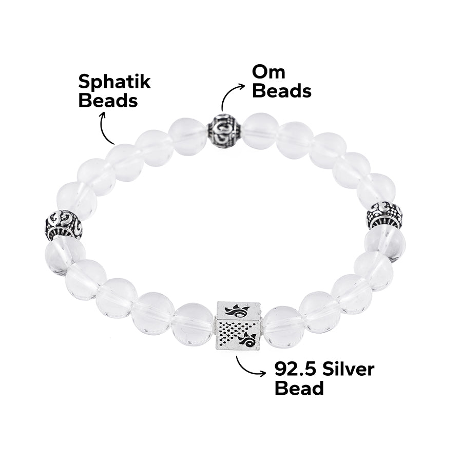 Sphatik Beads with Om Silver Beads Bracelet