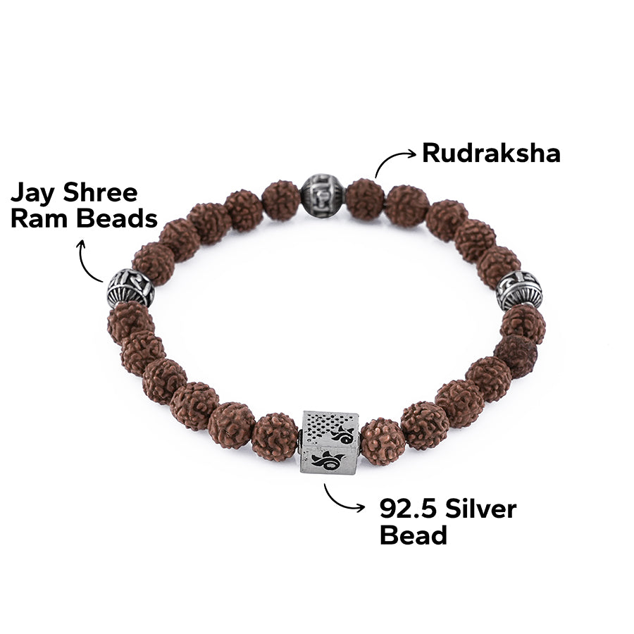 Rudraksha with Jay Shree Ram Silver Beads Bracelet