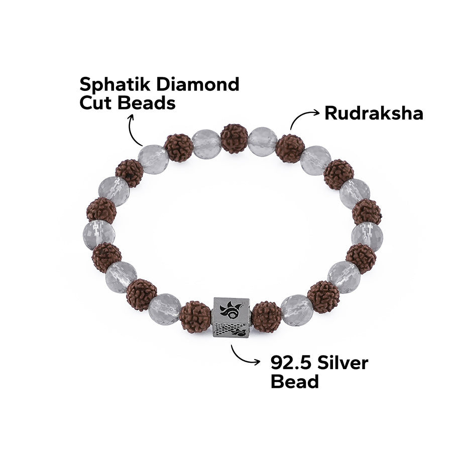 Rudraksha with Sphatik Diamond Cut Beads Bracelet