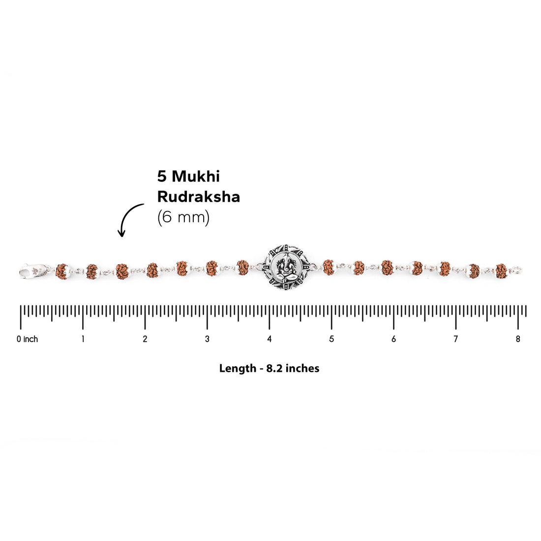 Silver Rakhi with Ganesh in a Designer Circular Sphere and Single Line Rudraksha
