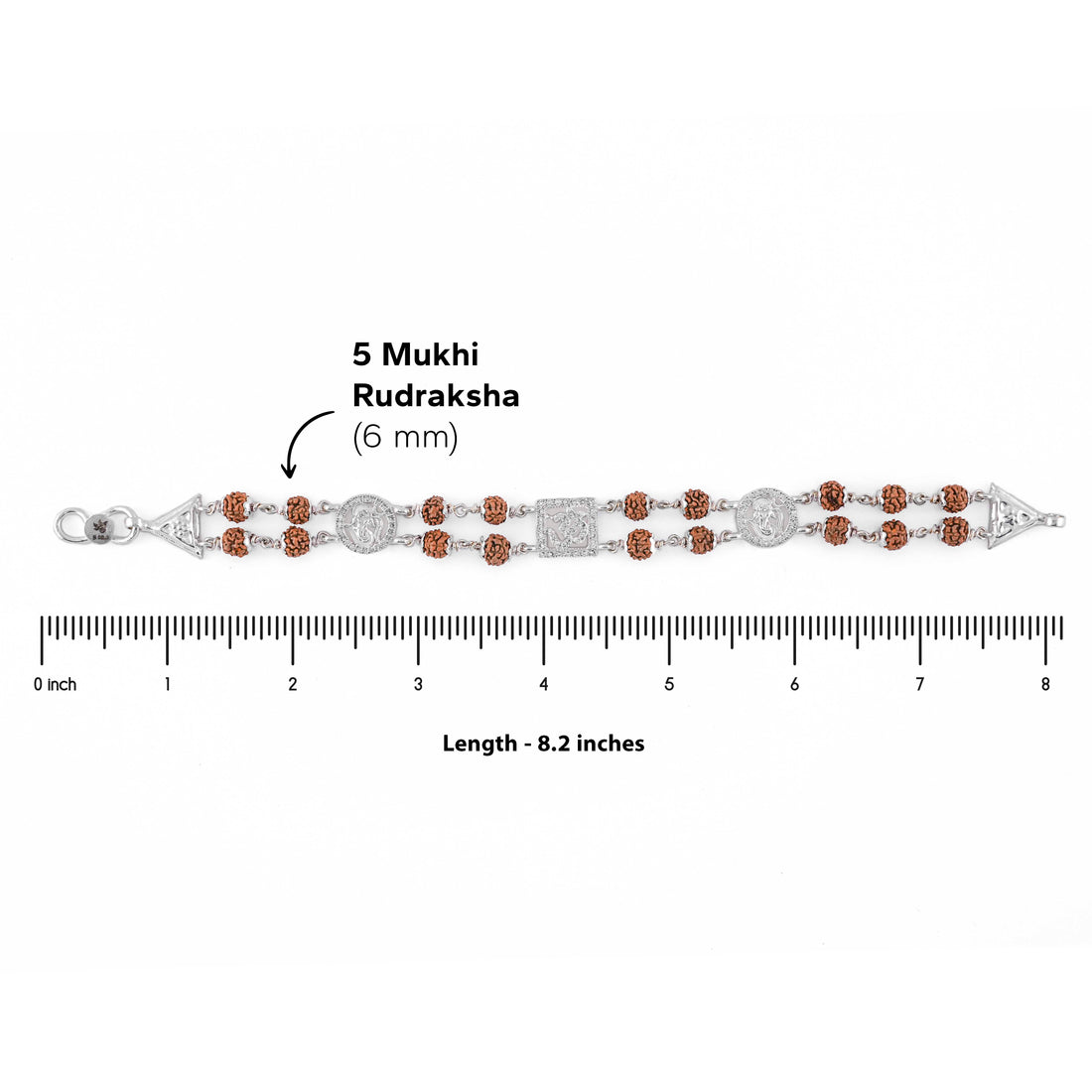 Silver Rakhi with Rudraksha, Om, and Ganesh, Double Line Design
