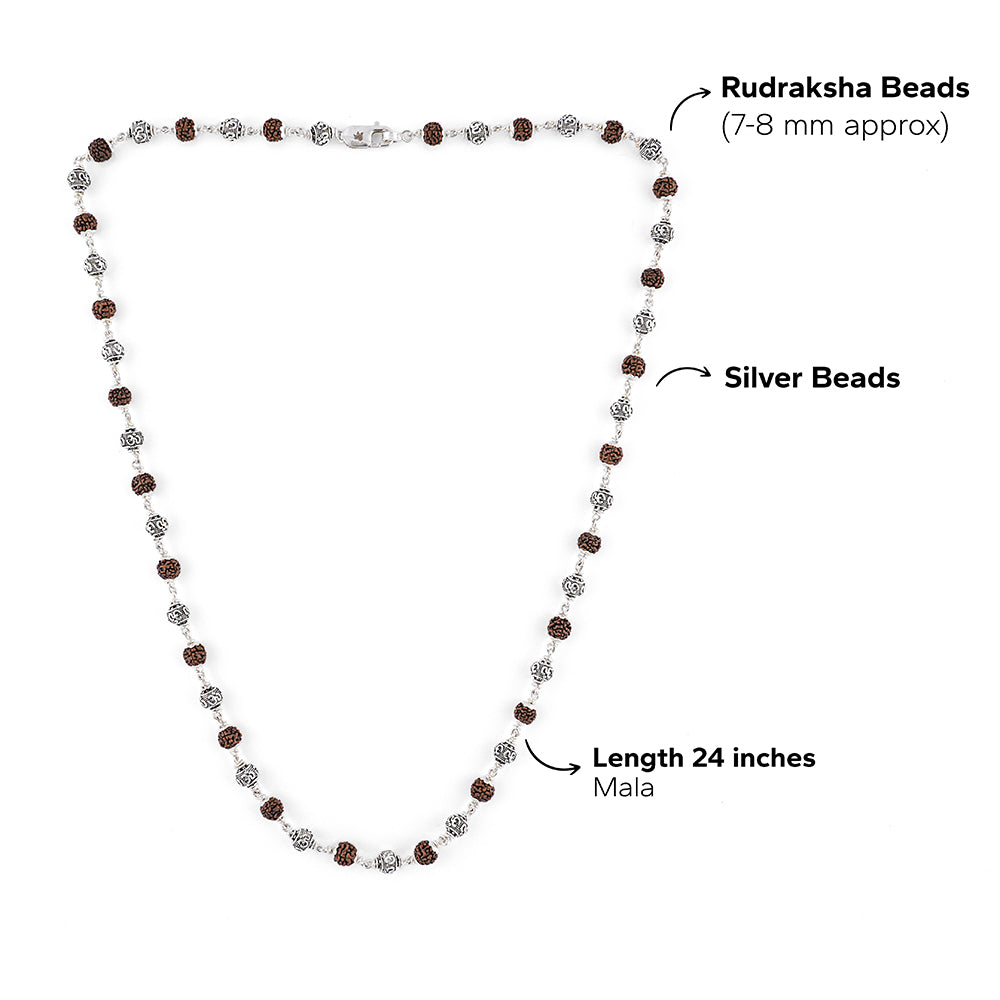Rudraksha Silver Mala (Om Beads)