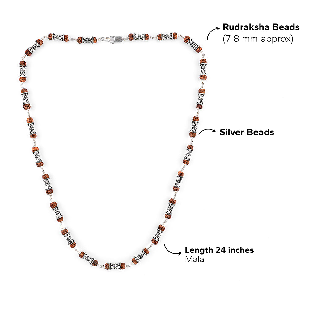 Rudraksha Silver Mala (Damru Beads)