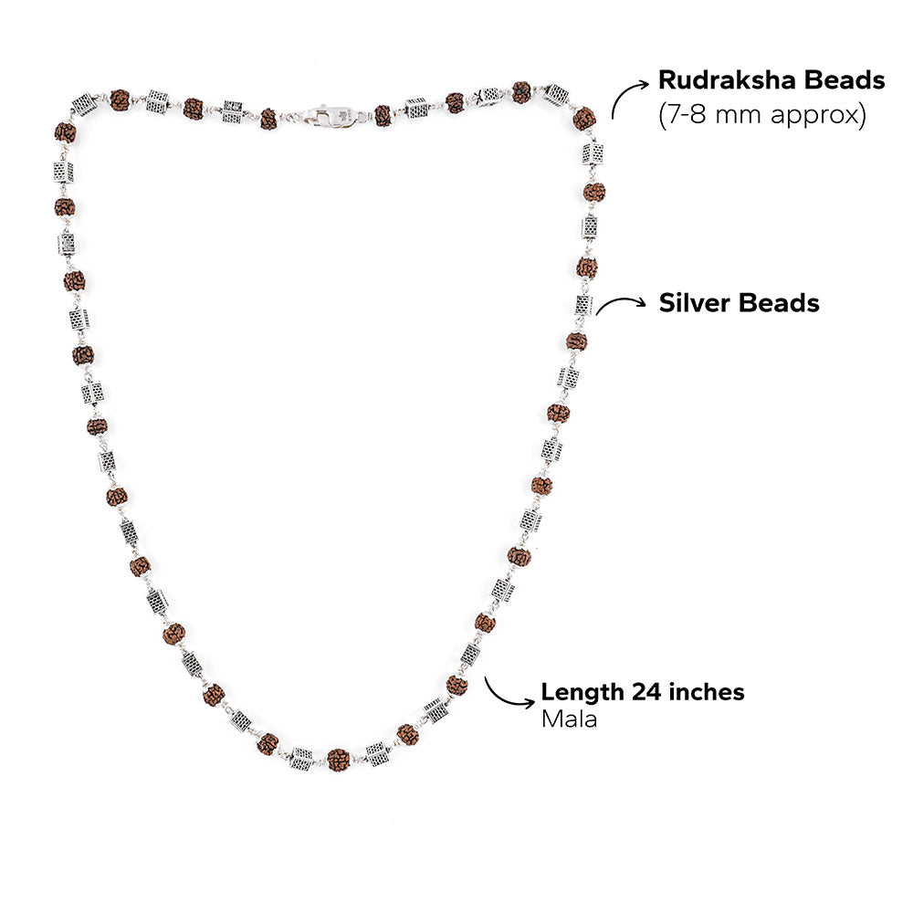 Rudraksha Silver Mala (Square Bead)