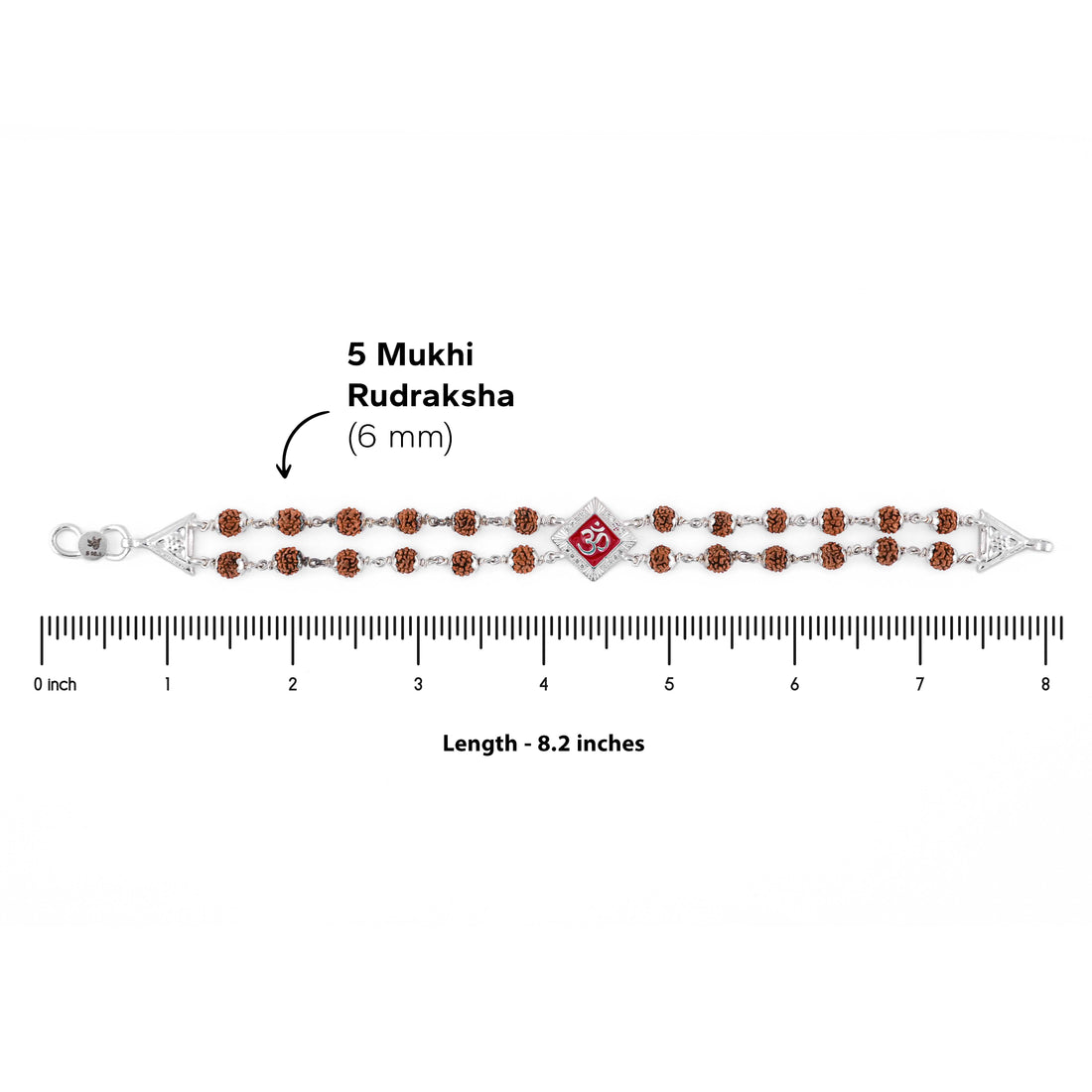 Silver Rakhi with Rudraksha and Om, Red-Colored Double Line Design