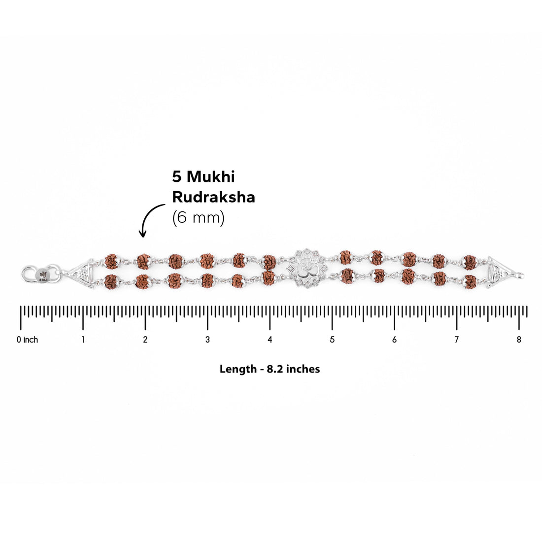 Silver Rakhi with Rudraksha, Om Flower Design, Double Line Bracelet