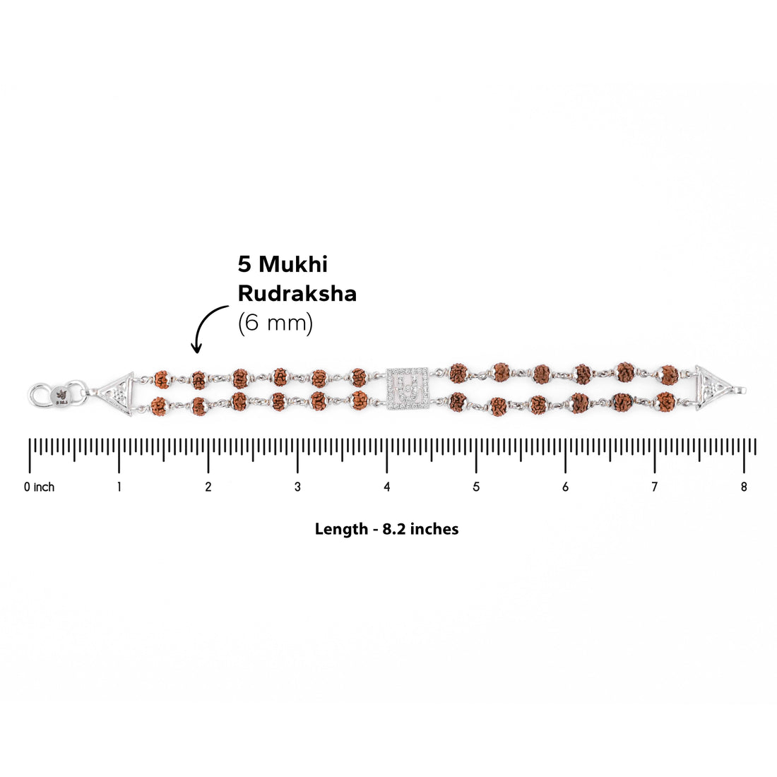 Rudraksha Silver BAPS Tilak Double Line Bracelet