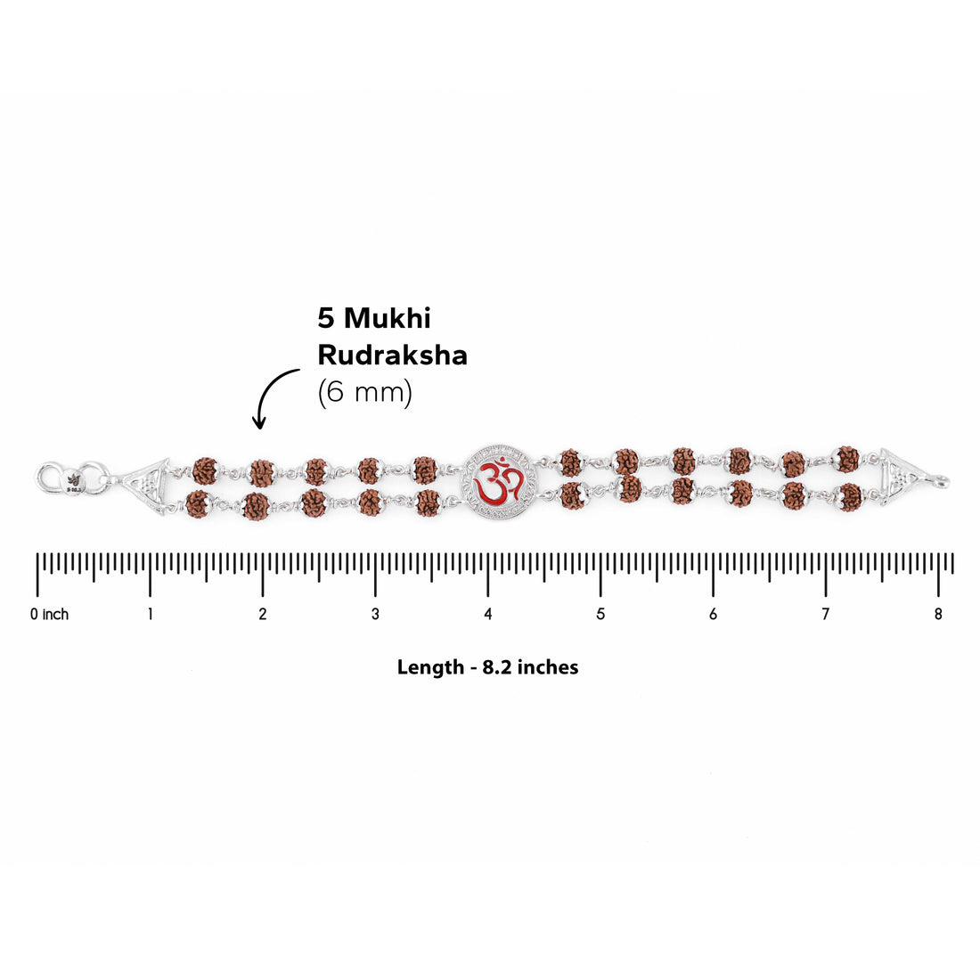Silver Rakhi with Rudraksha, Om in Round Shape, Double Line Bracelet