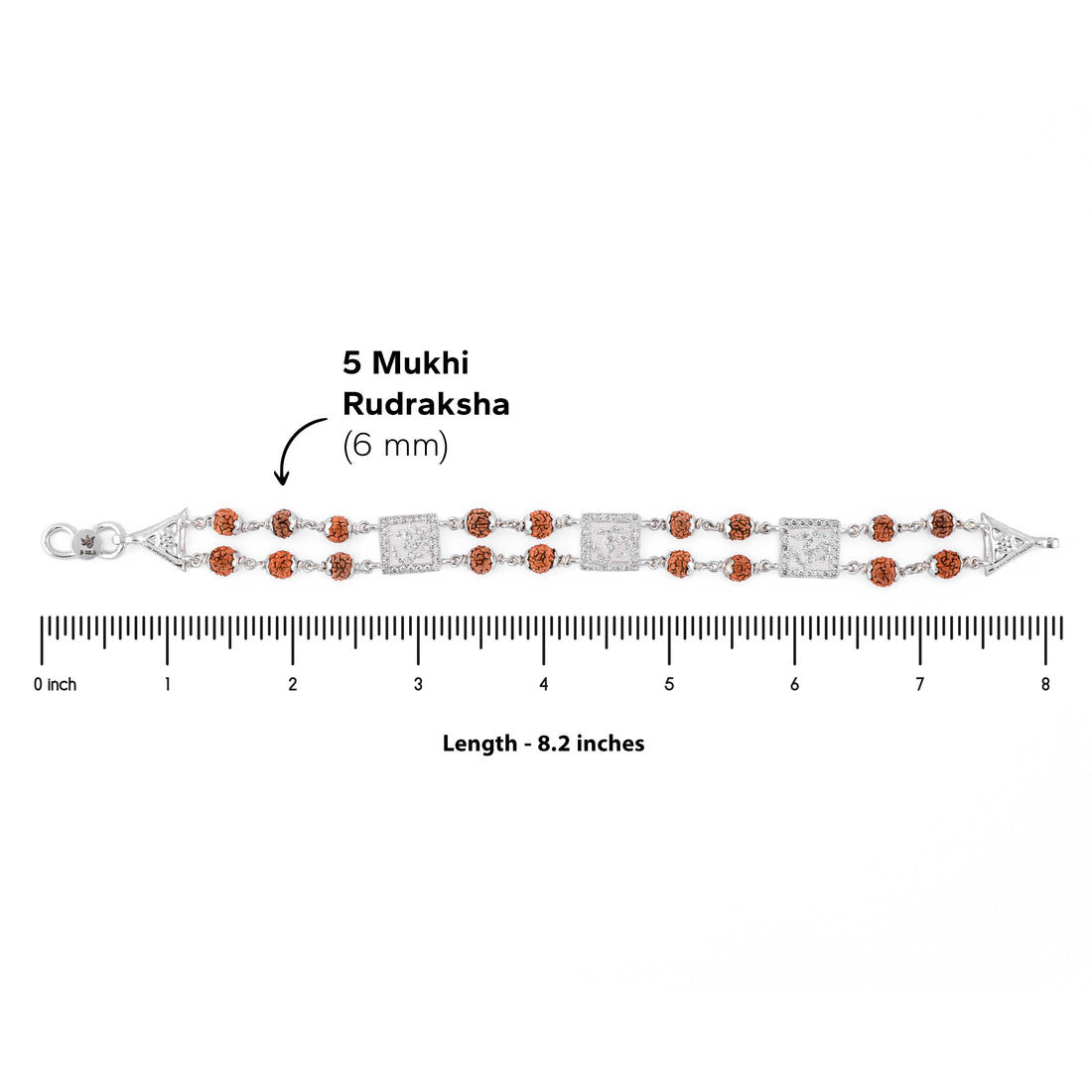 Silver Rakhi with Rudraksha and Three Om, Double Line Design