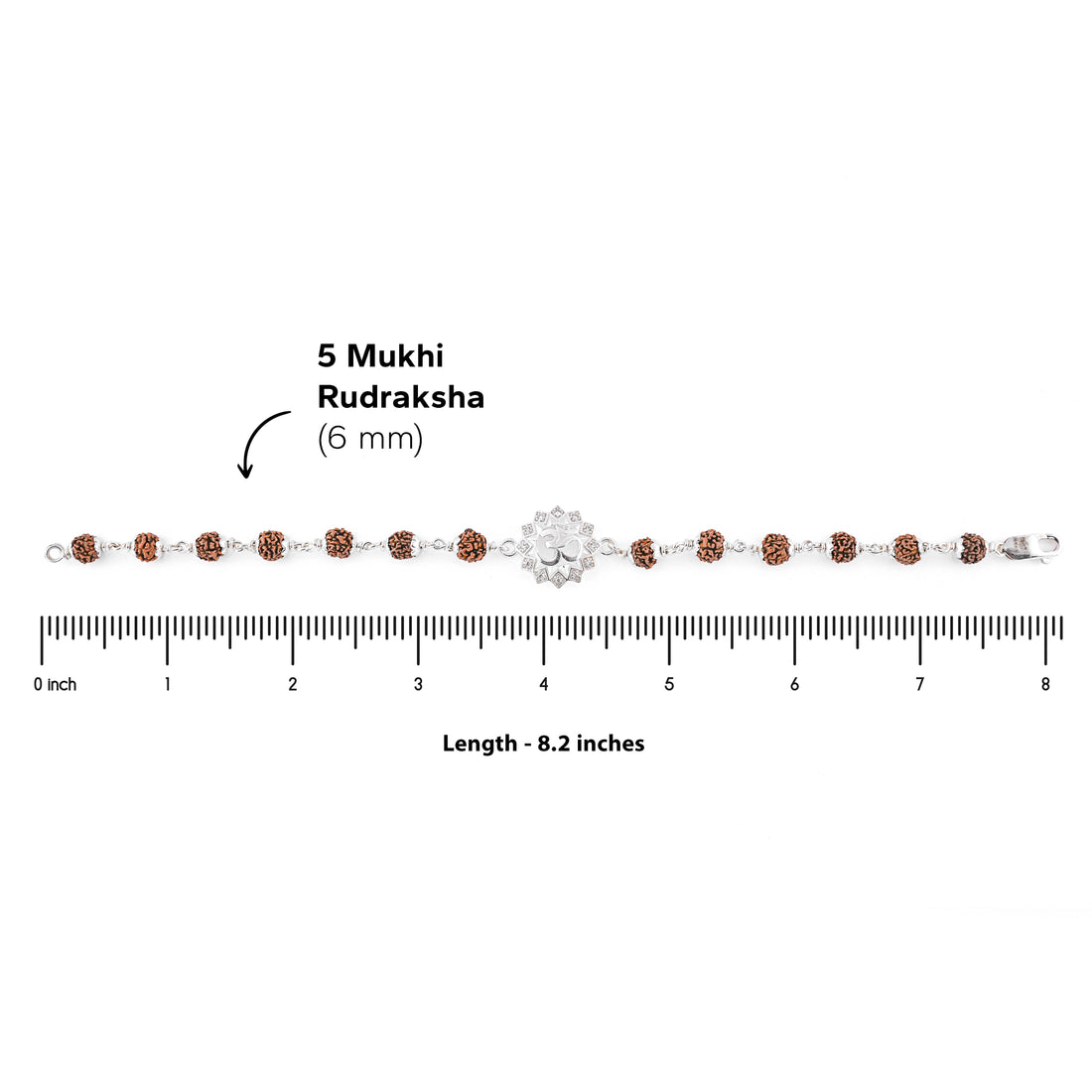 Silver Rakhi with Om in a Concave Sphere and Single Line Rudraksha