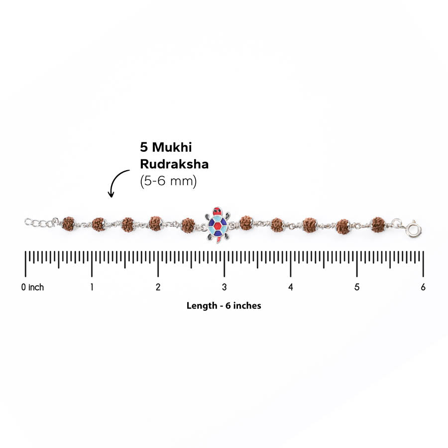 Rudraksha Silver Bracelet with Colorful Tortoise Single Line for Kids