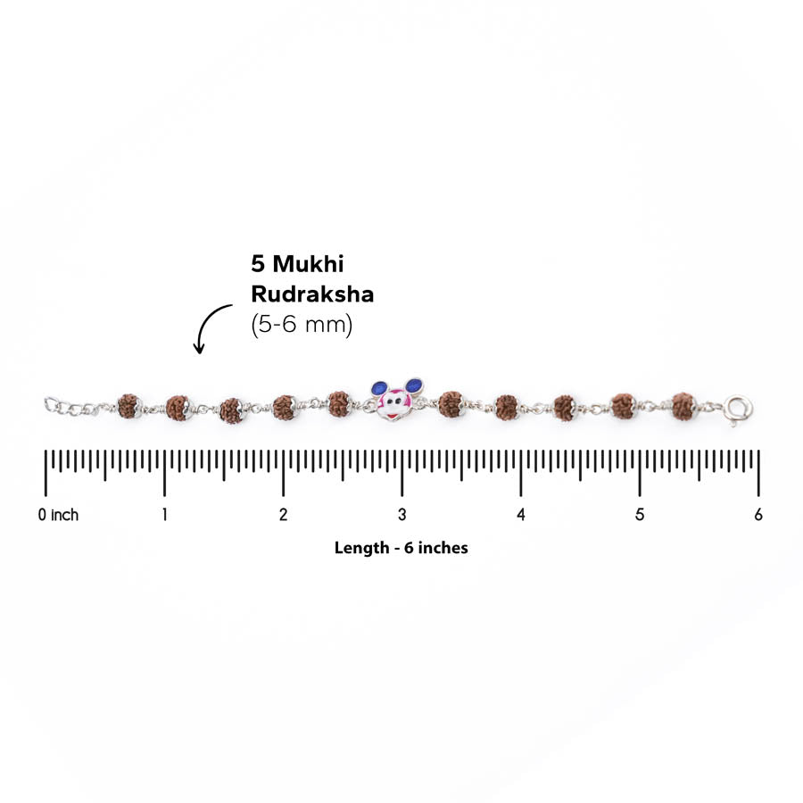 Rudraksha Silver Bracelet with Colorful Mickey Mouse Single Line for Kids