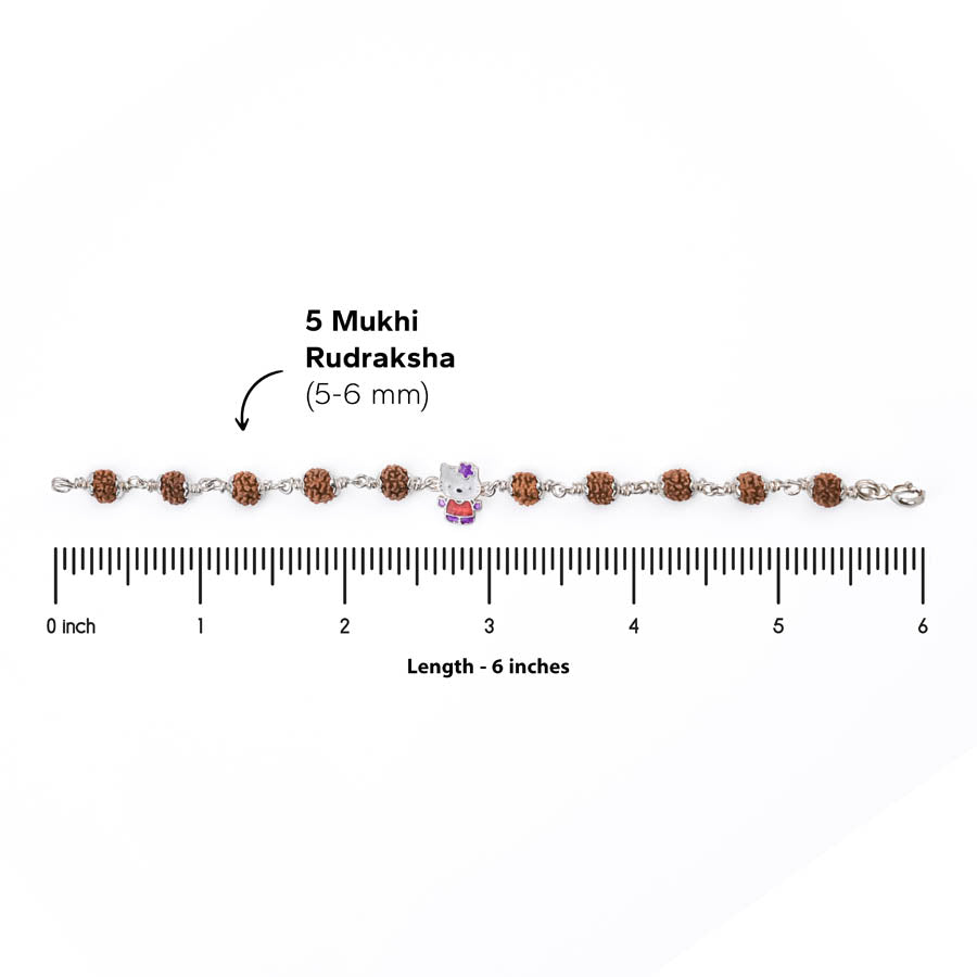 Real Rudraksha Silver Bracelet with Colorful Teddy Bear Single Line for Kids