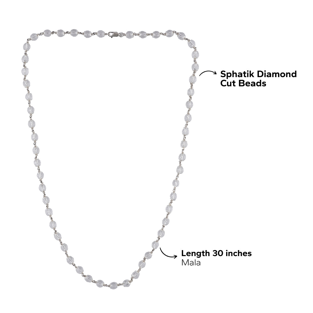 Sphatik Diamond Cut Beads Silver Mala