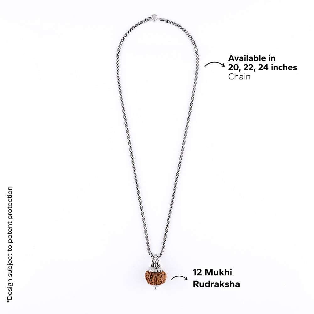 Silver Chain Pendant with 12 Mukhi Rudraksha