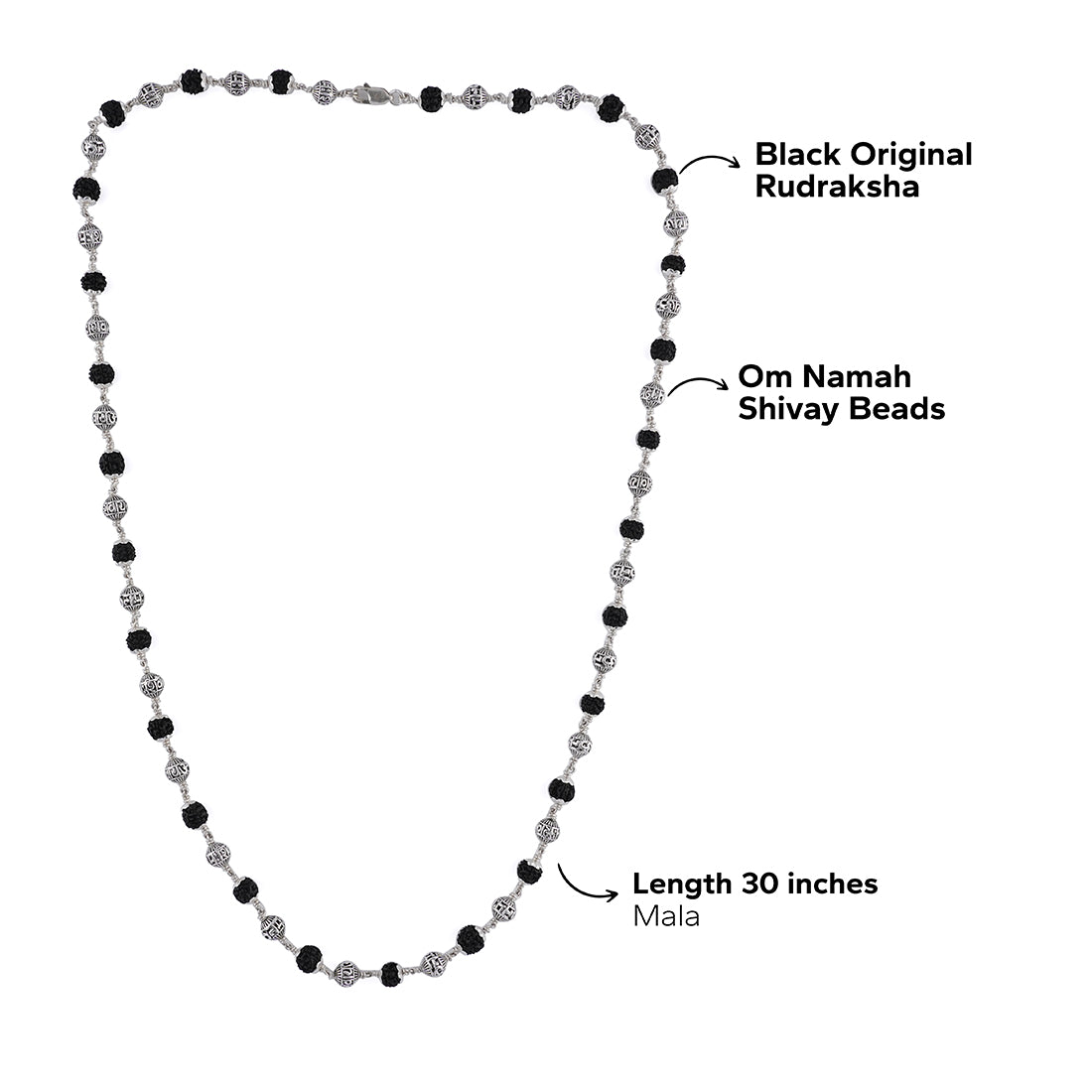 Black Rudraksha with Om Namah Shivaya Silver Beads Mala