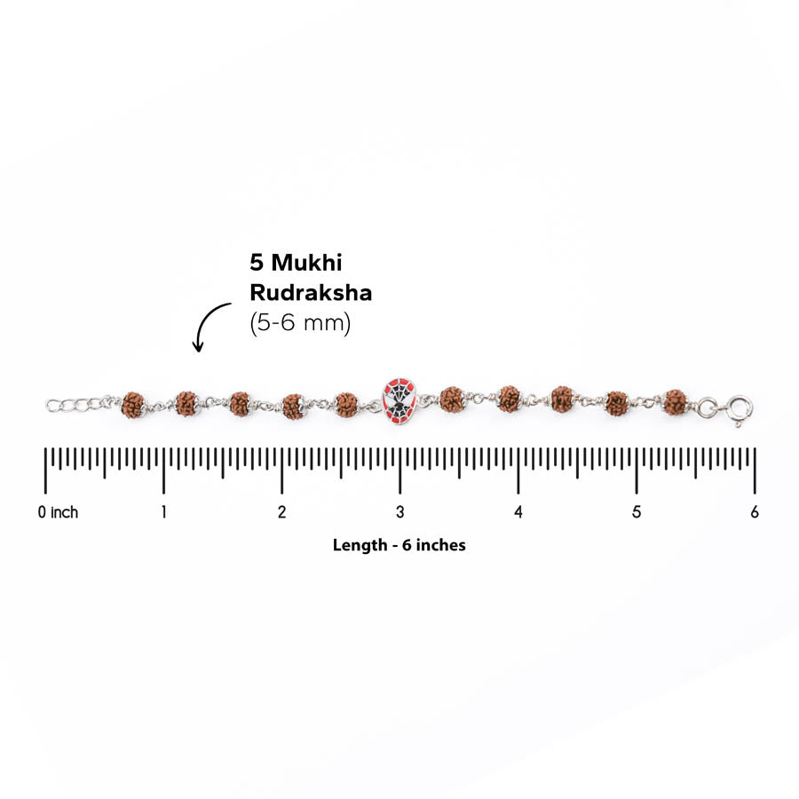 Rudraksha Silver Bracelet with Spiderman Single Line for Kids