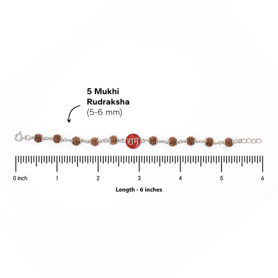 Rudraksha Silver Bracelet with Ram Single Line for Kids