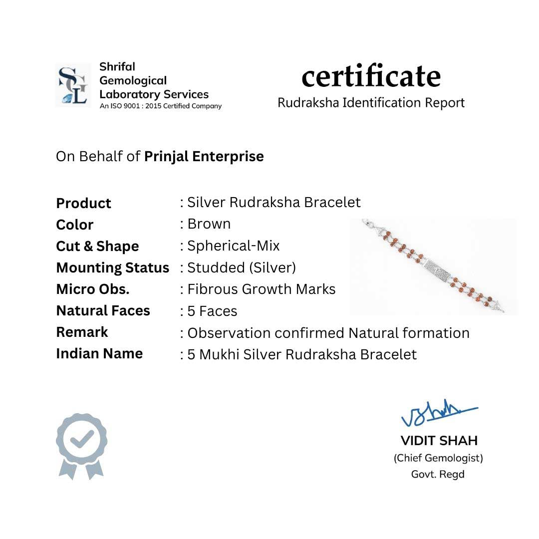 Rudraksha Silver Ganesh Rectangle Double Line Bracelet