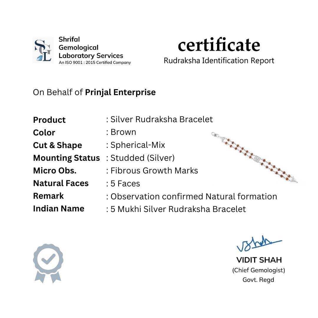 Rudraksha Silver BAPS Tilak Double Line Bracelet