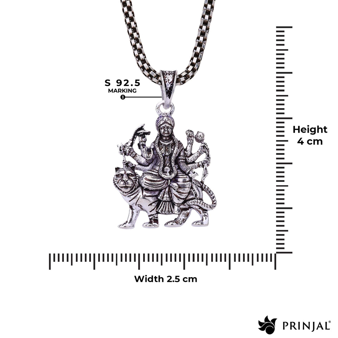 Maa Durga Silver Pendant