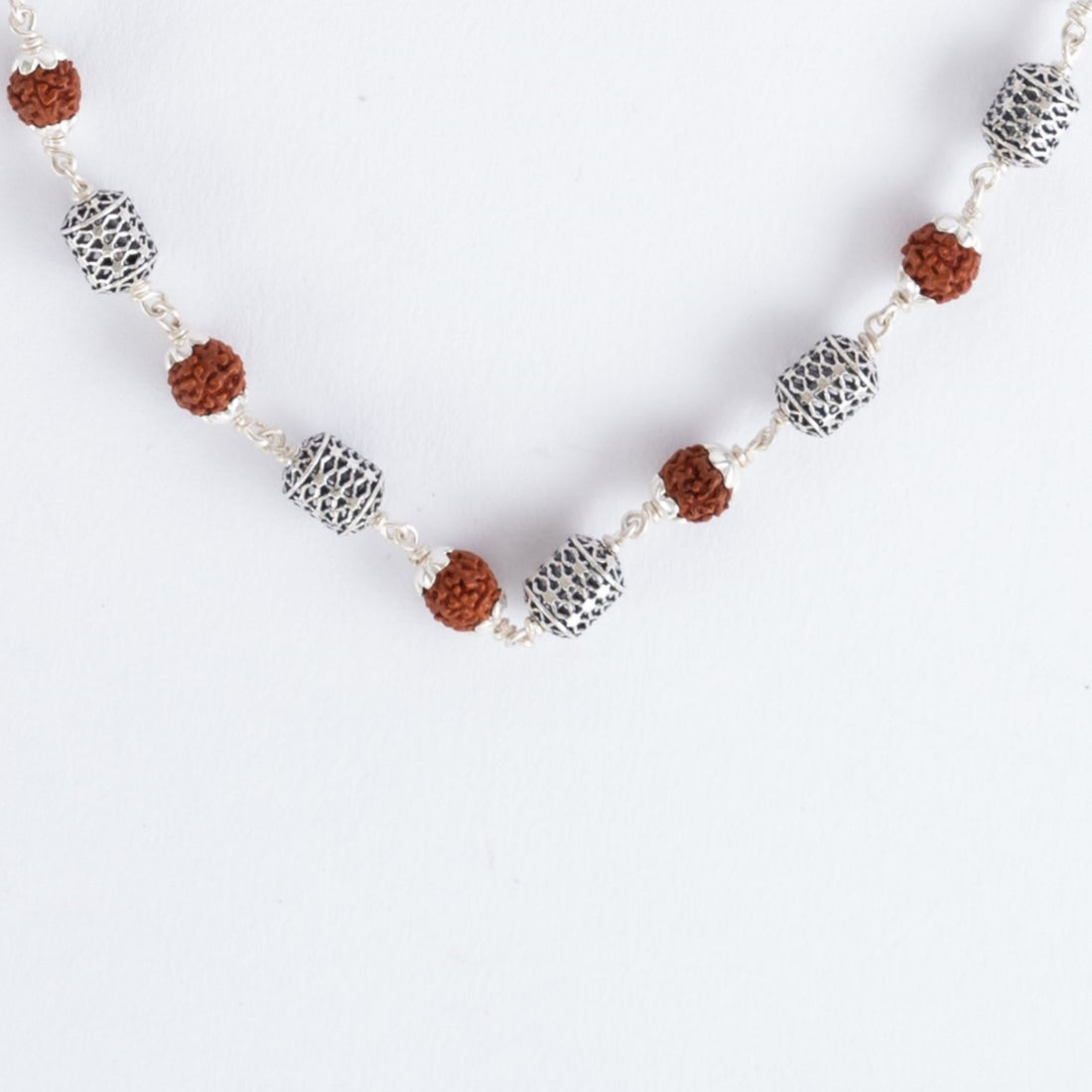 Rudraksha Silver Mala (Oval Beads)