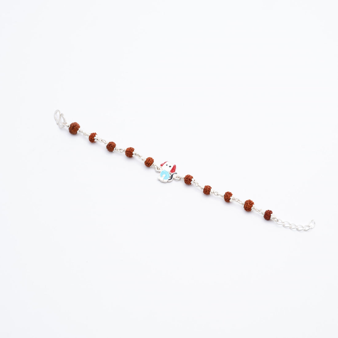 Authentic Rudraksha Silver Bracelet with Colorful Puppy Single Line for Kids